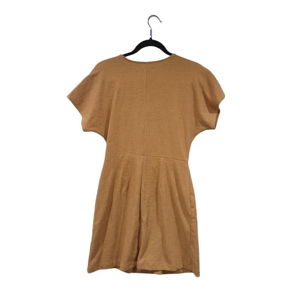 Madewell Women's Tan Flutter Sleeve Faux Wrap Mini Dress - Picture 4 of 9